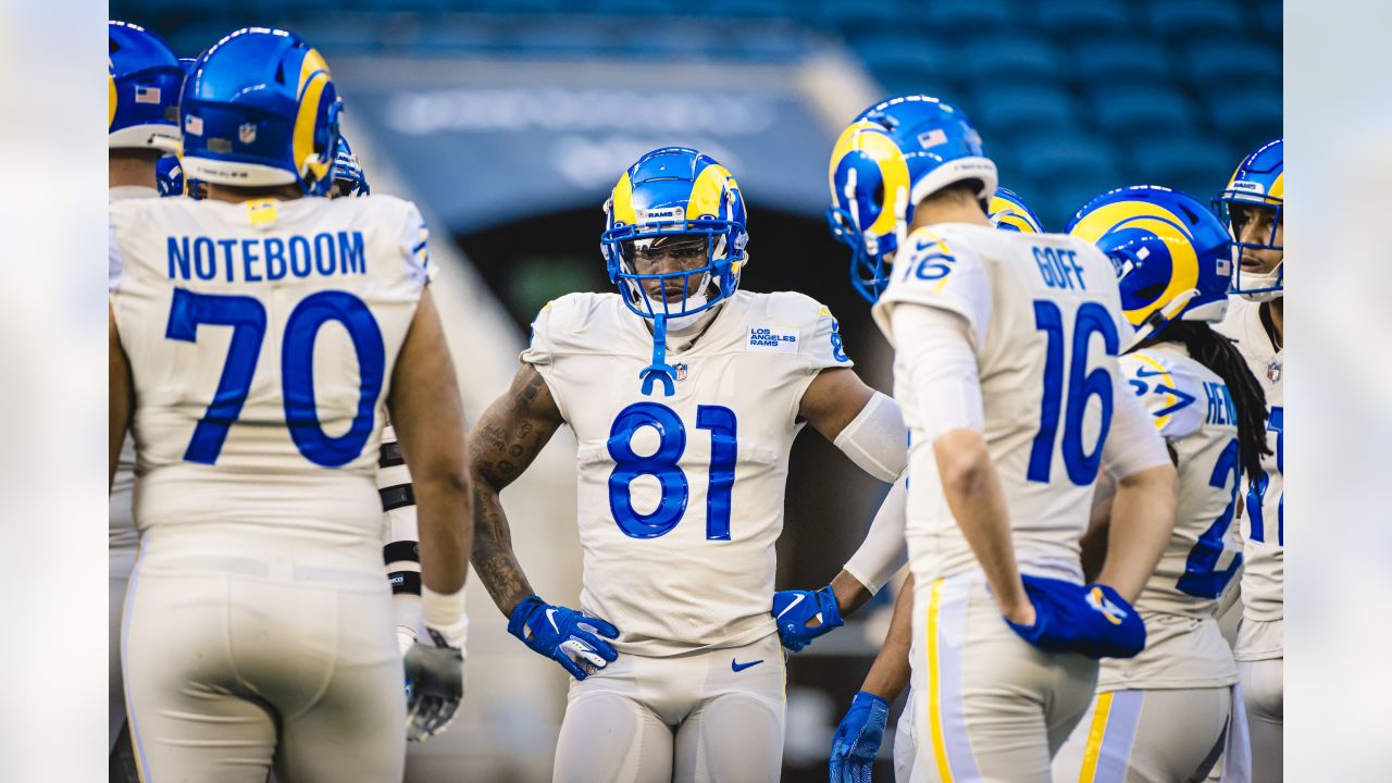 Los Angeles Rams tight end Gerald Everett (81) heads off the field after an  NFL football game against the New York Giants, Sunday, October 4, 2020 in  Inglewood, Calif. The Rams defeated