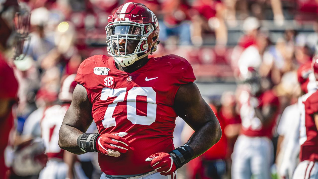 August 31, 2019: Alabama's Alex Leatherwood (70) in action during