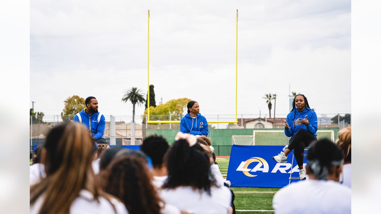 COMMUNITY PHOTOS: Rams & Nike host girls flag football clinics across LA  for Women's History Month