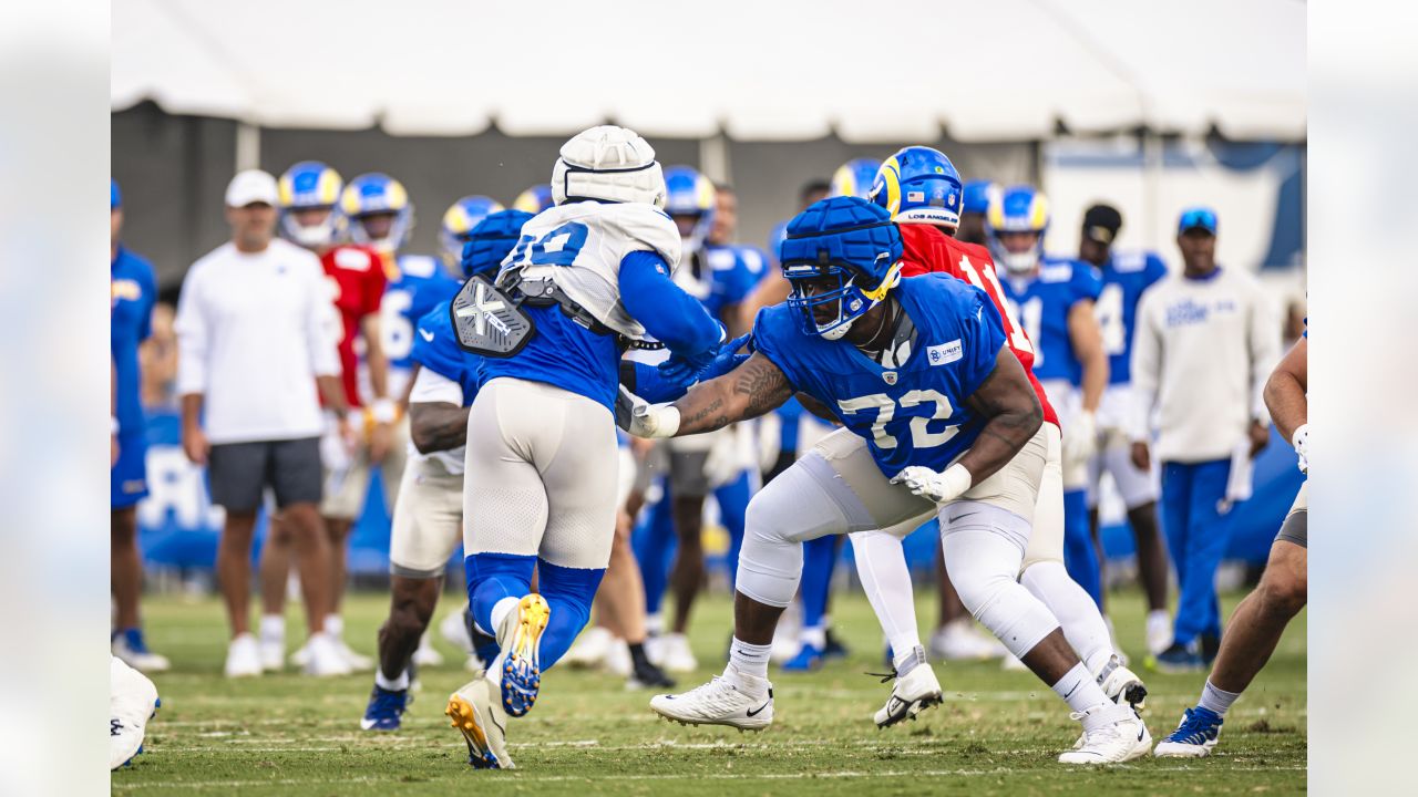 Los Angeles Rams defensive end Aaron Donald during an NFL football training  camp in Irvine, Calif., Tuesday, July 30, 2019. (AP Photo/Kelvin Kuo Stock  Photo - Alamy