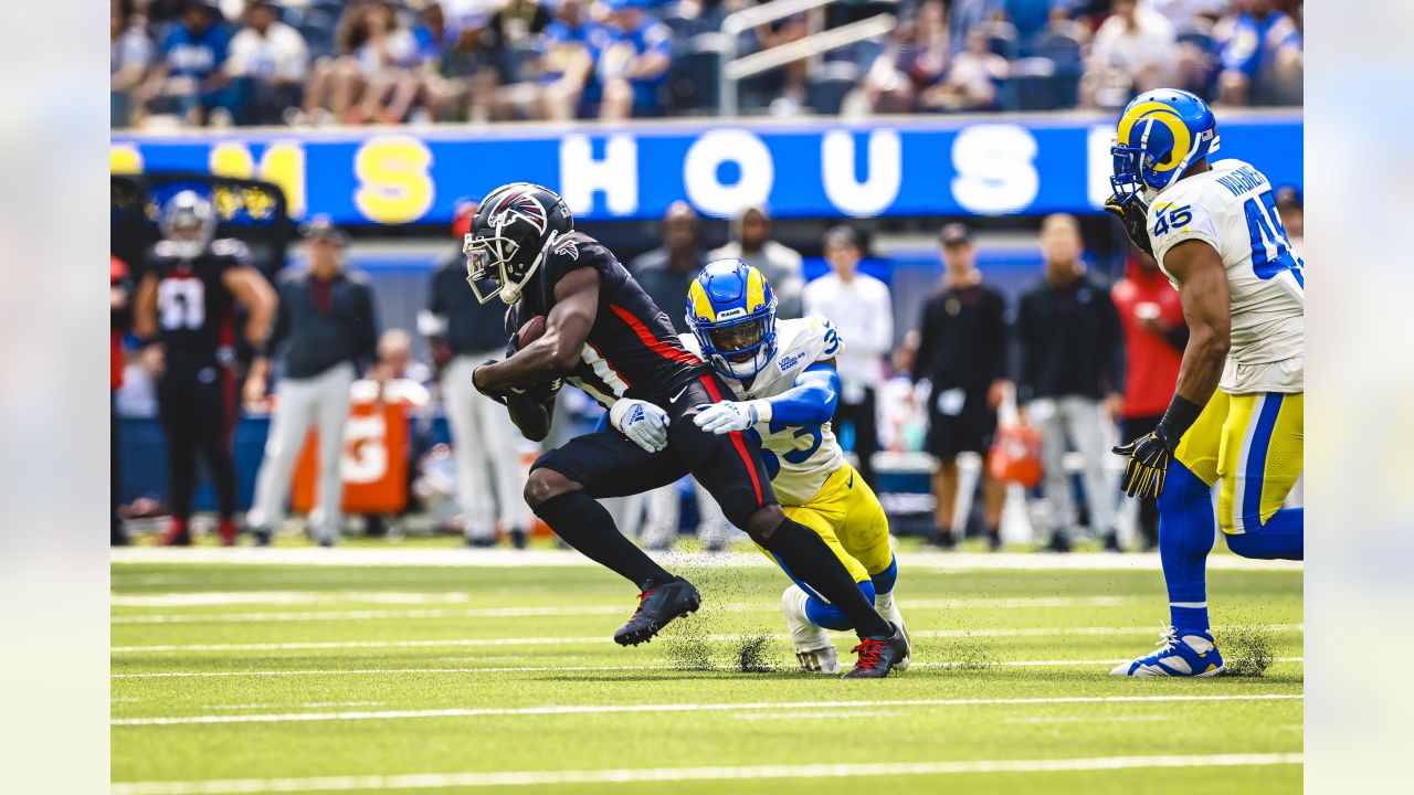 Los Angeles Rams cornerback Jalen Ramsey (5) takes his stance during an NFL  football game against the Atlanta Falcons Sunday, Sept. 18, 2022, in  Inglewood, Calif. (AP Photo/Kyusung Gong Stock Photo - Alamy