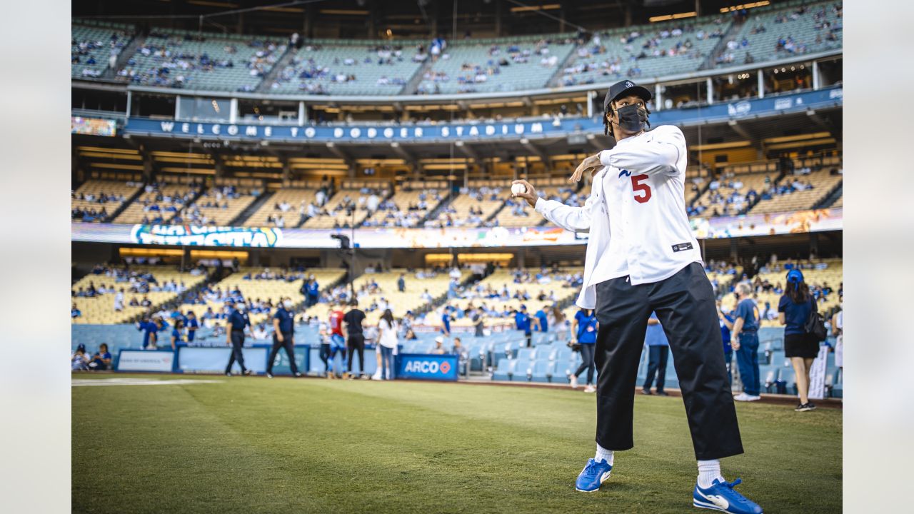 PHOTOS: Matthew Stafford throws first pitch for Rams Day at Dodger Stadium