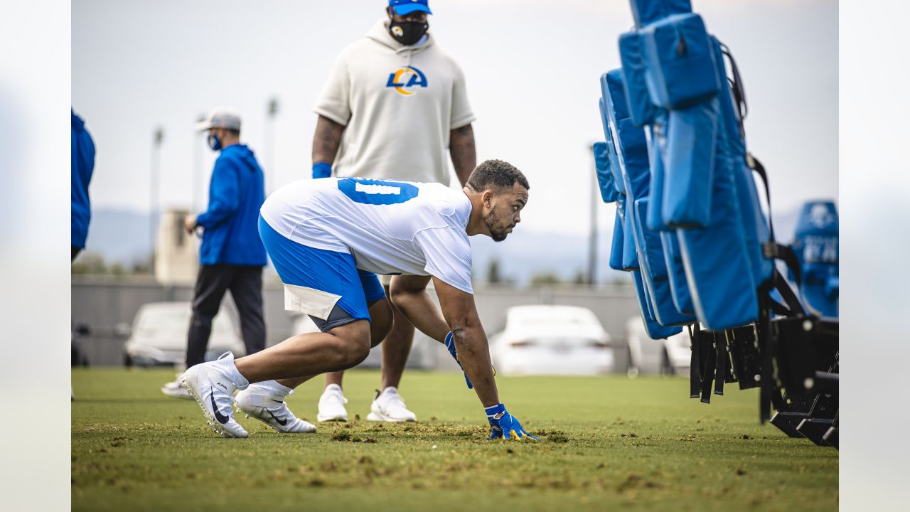 Los Angeles Rams defensive tackle Bobby Brown III, left, stands with  Earnest Brown IV during an NFL football practice Friday, June 4, 2021, in  Thousand Oaks, Calif. (AP Photo/Mark J. Terrill Stock