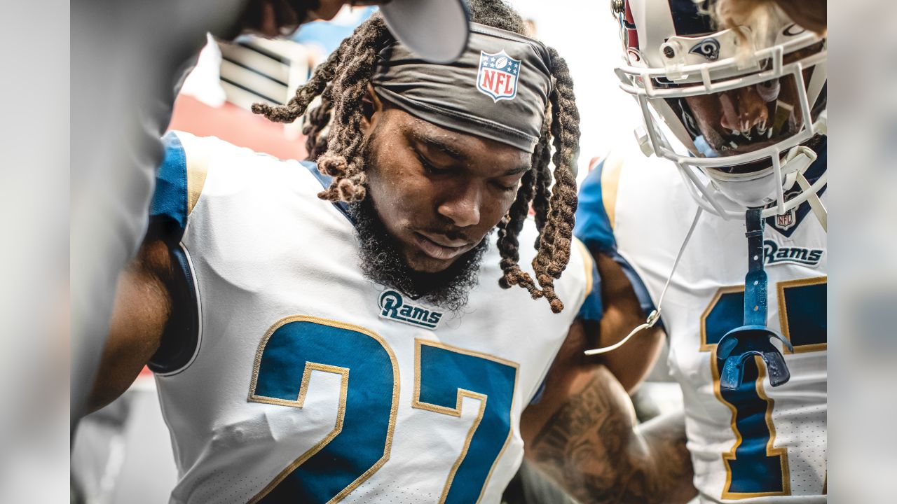 Safety (24) Taylor Rapp of the Los Angeles Rams warms up before playing  against the San Francisco 49ers in an NFL football game, Monday, Oct. 3,  2022, in Santa Clara, Calif. 49ers