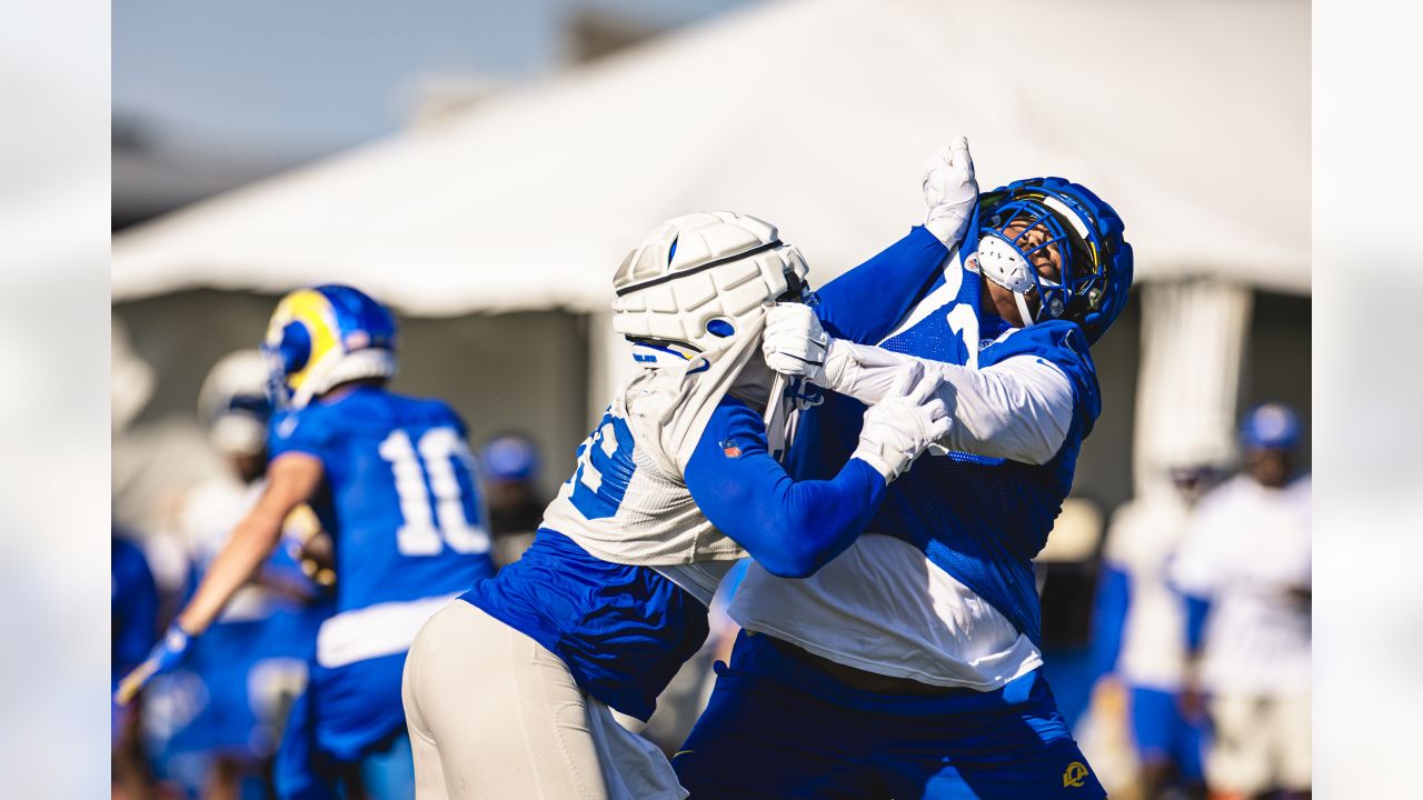 Los Angeles Rams defensive end Aaron Donald during an NFL football training  camp in Irvine, Calif., Tuesday, July 30, 2019. (AP Photo/Kelvin Kuo Stock  Photo - Alamy