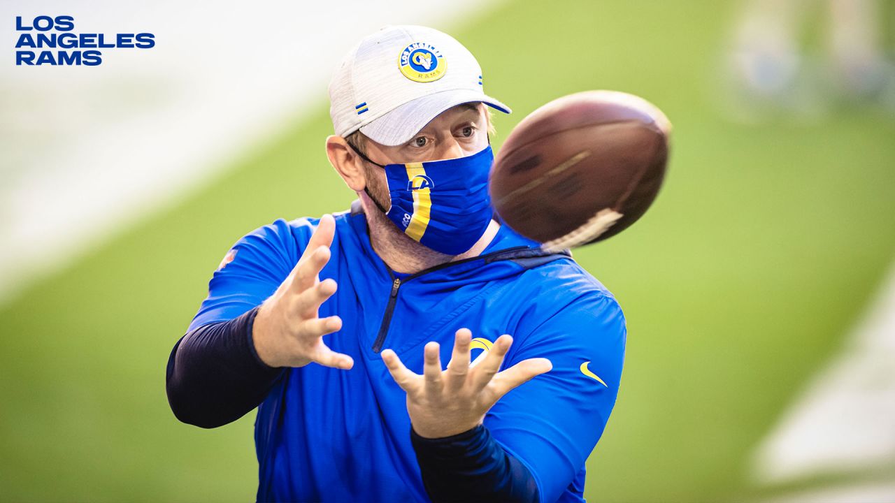 INDIANAPOLIS, IN - SEPTEMBER 19: A Los Angeles Rams helmet sits on