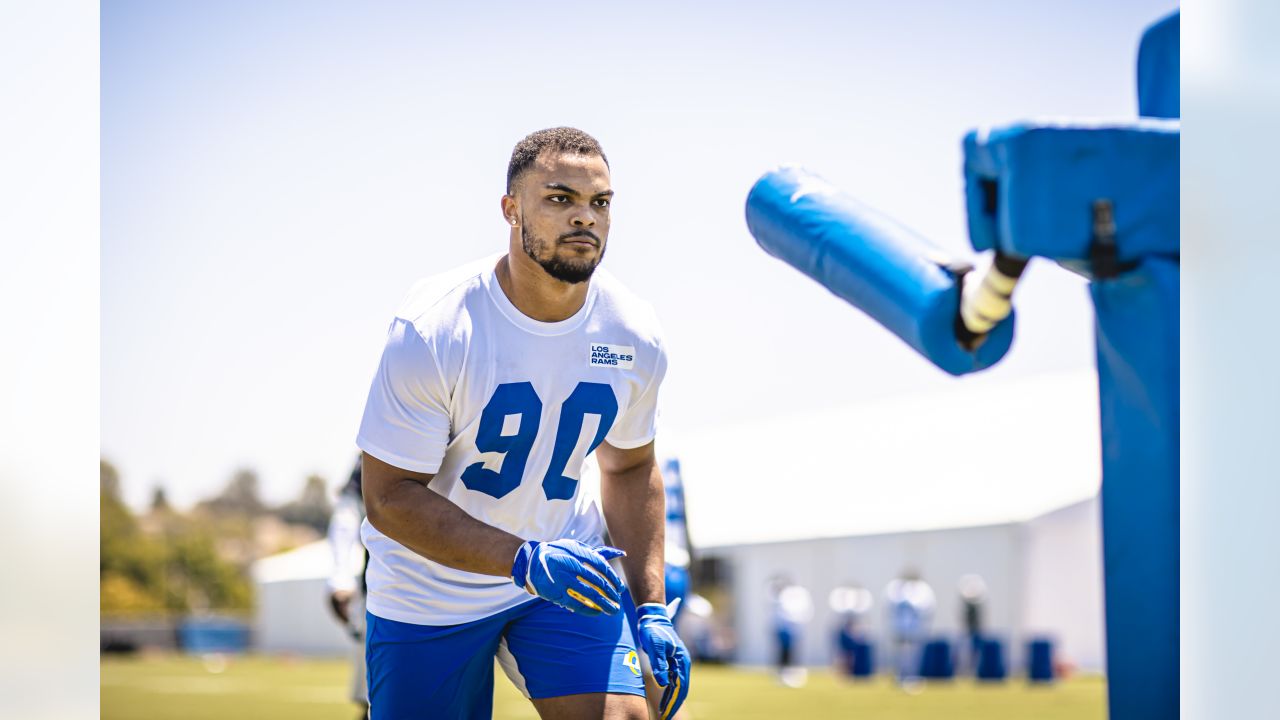 Los Angeles Rams defensive tackle Bobby Brown III, left, stands with  Earnest Brown IV during an NFL football practice Friday, June 4, 2021, in  Thousand Oaks, Calif. (AP Photo/Mark J. Terrill Stock