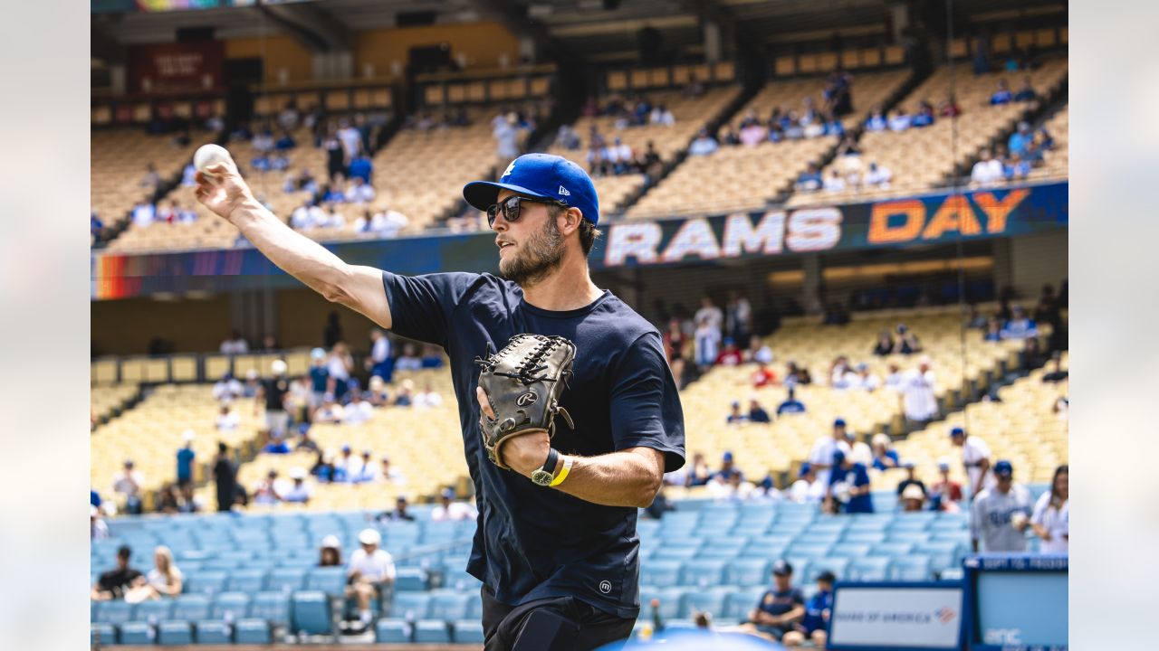 PHOTOS: Matthew Stafford throws first pitch for Rams Day at Dodger Stadium