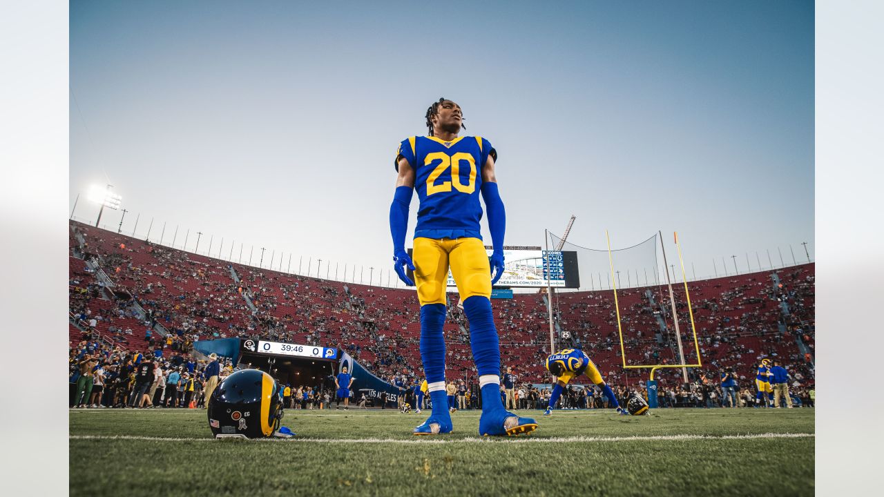 Los Angeles Rams cornerback Jalen Ramsey (5) runs before an NFL football  game against the San Francisco 49ers, Sunday, Oct. 30, 2022, in Inglewood,  Calif. (AP Photo/Kyusung Gong Stock Photo - Alamy