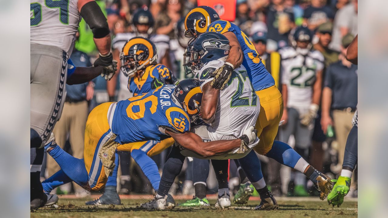 Los Angeles, CA, USA. 11th Nov, 2018. Los Angeles Rams defensive end Dante  Fowler (56) during the NFL Seattle Seahawks vs Los Angeles Rams at the Los  Angeles Memorial Coliseum in Los