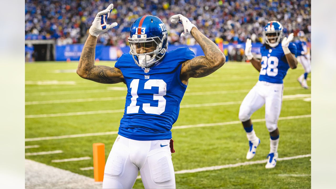 Los Angeles Rams wide receiver Odell Beckham Jr. (3) celebrates after  scoring a touchdown during an NFL game against the Jacksonville Jaguars,  Sunday Stock Photo - Alamy