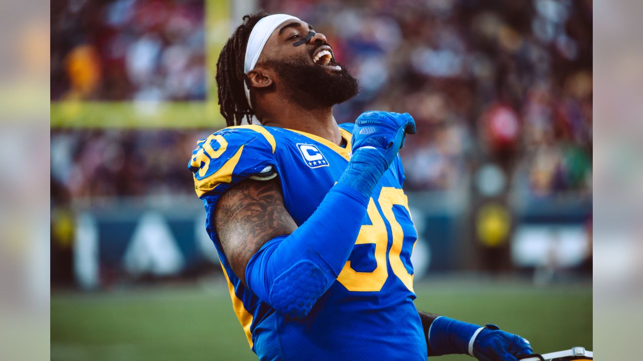 Los Angeles Rams defensive end Michael Brockers (90) celebrates after the  Rams beat the Kansas City Chiefs 54-51 in an NFL football game, Monday,  Nov. 19, 2018, in Los Angeles. (AP Photo/Marcio