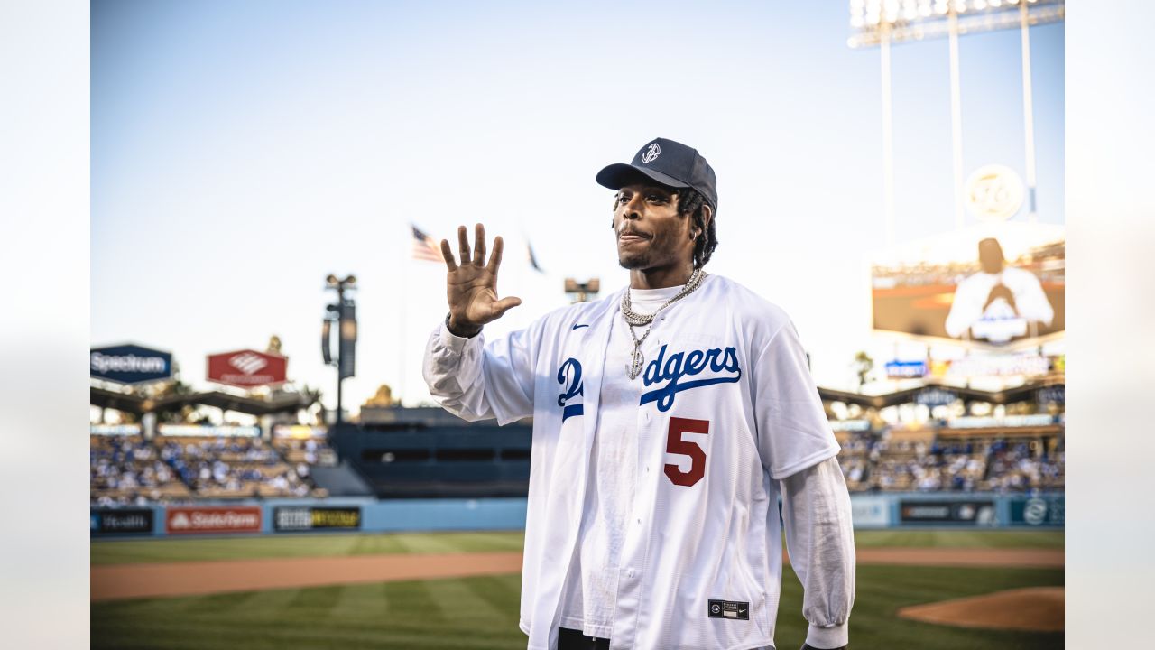 PHOTOS: Matthew Stafford throws first pitch for Rams Day at Dodger Stadium