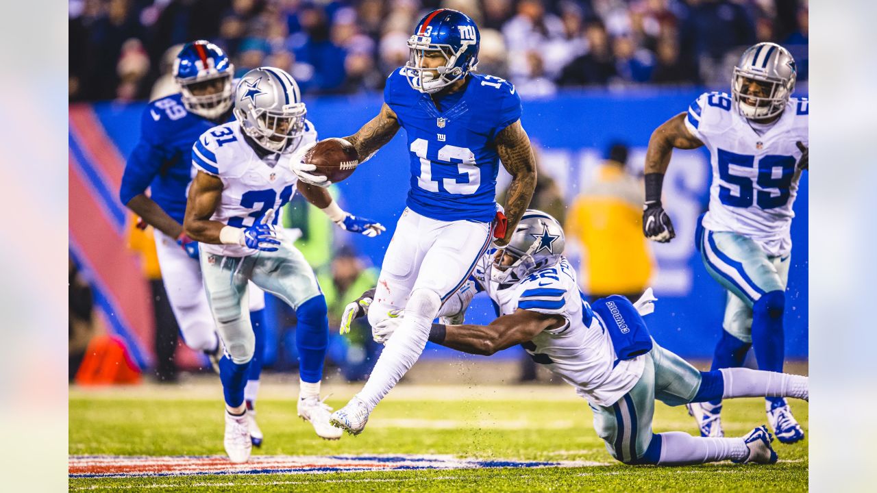 October 2, 2018 - East Rutherford, New Jersey, U.S. - New York Giants wide  receiver Odell Beckham (13) on a catch and run during a NFL game between  the New Orlean Saints