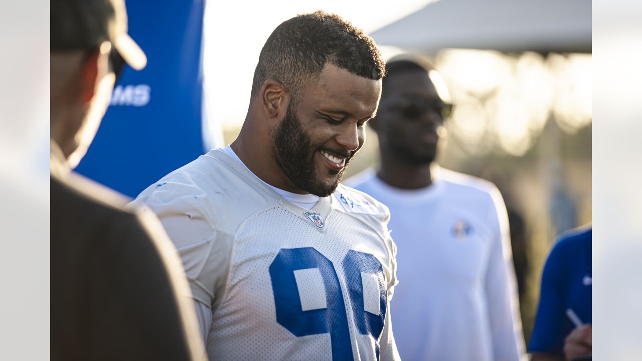 Los Angeles Rams defensive end Aaron Donald during an NFL football training  camp in Irvine, Calif., Tuesday, July 30, 2019. (AP Photo/Kelvin Kuo Stock  Photo - Alamy