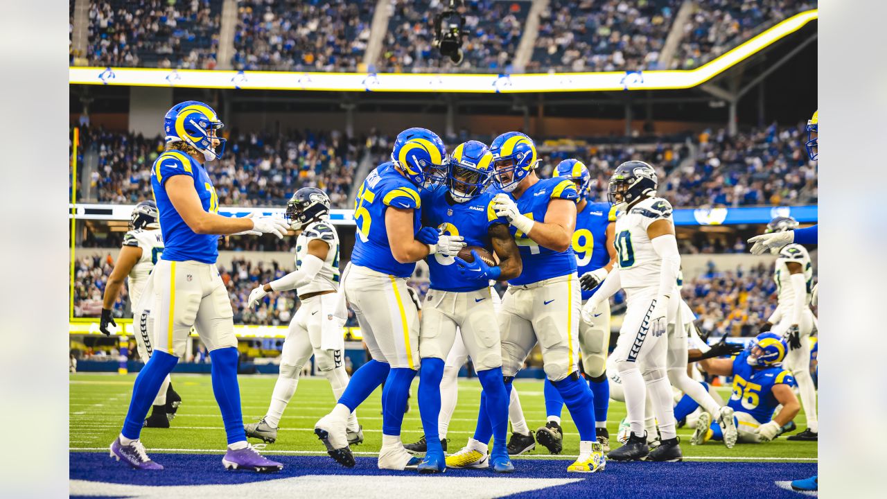 Los Angeles Rams offensive tackle Alaric Jackson (77) blocks during an NFL  football game against the Seattle Seahawks, Sunday, Sept. 10, 2023 in  Seattle. The Rams won 30-13. (AP Photo/Ben VanHouten Stock Photo - Alamy