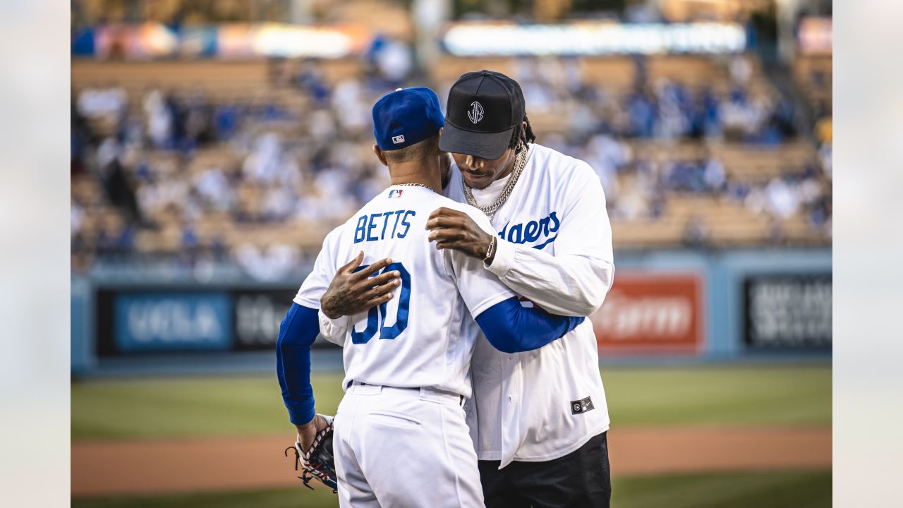 PHOTOS: Matthew Stafford throws first pitch for Rams Day at Dodger Stadium