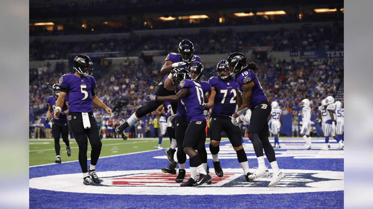 August 20, 2018: Baltimore Ravens offensive lineman Ronnie Stanley (79)  during NFL football preseason game action between the Baltimore Ravens and  the Indianapolis Colts at Lucas Oil Stadium in Indianapolis, Indiana.  Baltimore