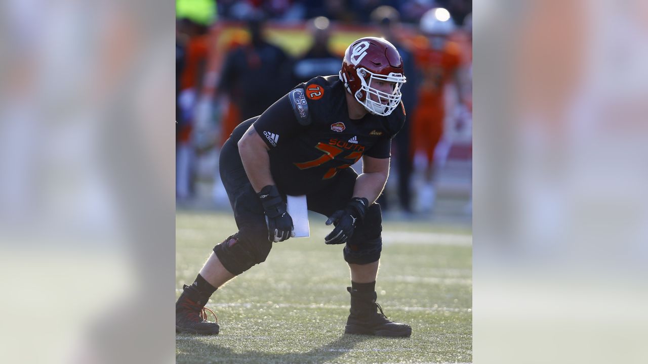 Baltimore Ravens guard Ben Powers (72) lines up for the play