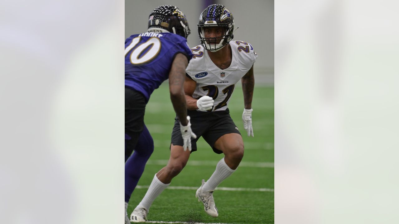 Baltimore Ravens center Tyler Linderbaum (64) shows support for his chosen  charity on his cleats, as part of the NFL's My Cause My Cleats initiative,  during warm-ups ahead of an NFL football