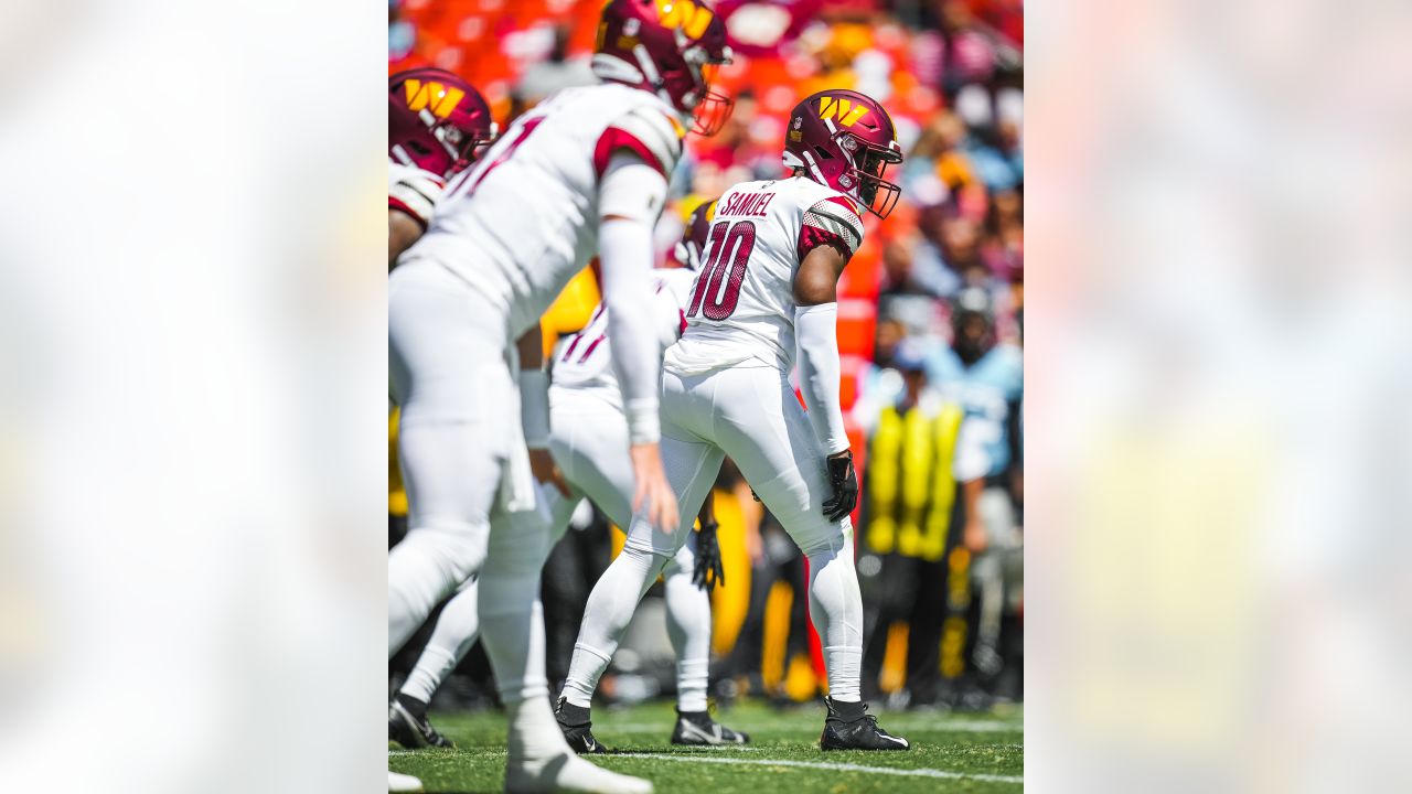 Washington Commanders wide receiver Kyric McGowan (83) in action during the  second half of a preseason NFL football game against the Carolina Panthers,  Saturday, Aug. 13, 2022, in Landover, Md. The Panthers