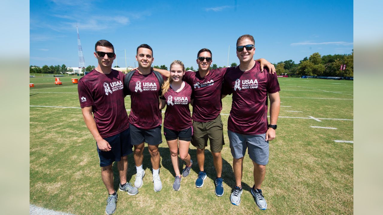 Military members participate in USAA and WFT's Salute to Service NFL Boot  Camp