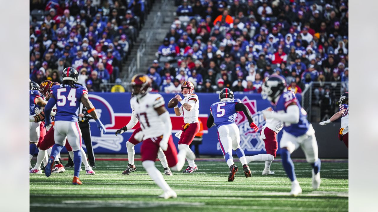 New York Giants tight end Will Tye (45) carries the ball after making a  catch in the fourth quarter against the Washington Redskins at FedEx Field  in Landover, Maryland on Sunday, November