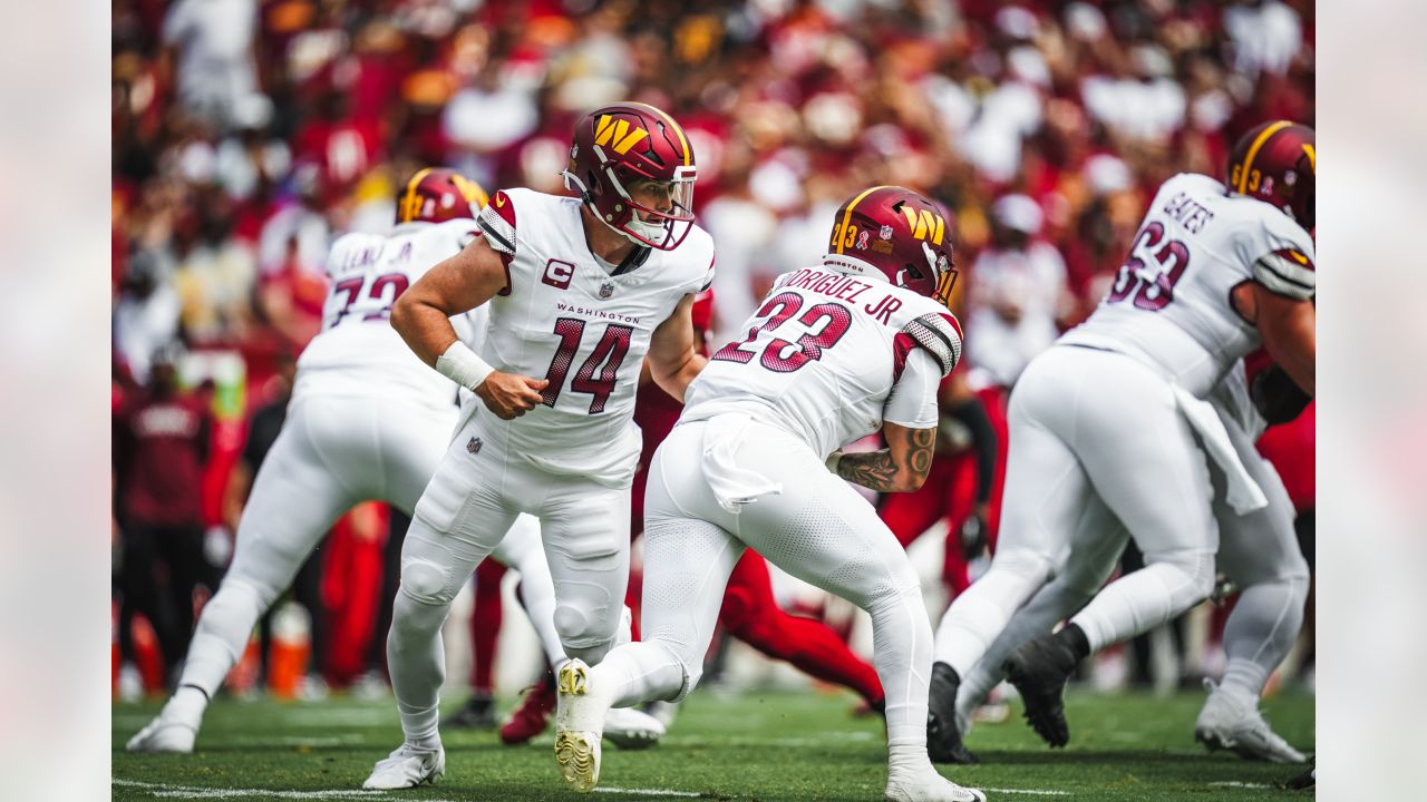 Arizona Cardinals safety Budda Baker (3) runs during an NFL football game  against the Washington Commanders, Sunday, September 10, 2023 in Landover,  Maryland. (AP Photo/Daniel Kucin Jr Stock Photo - Alamy