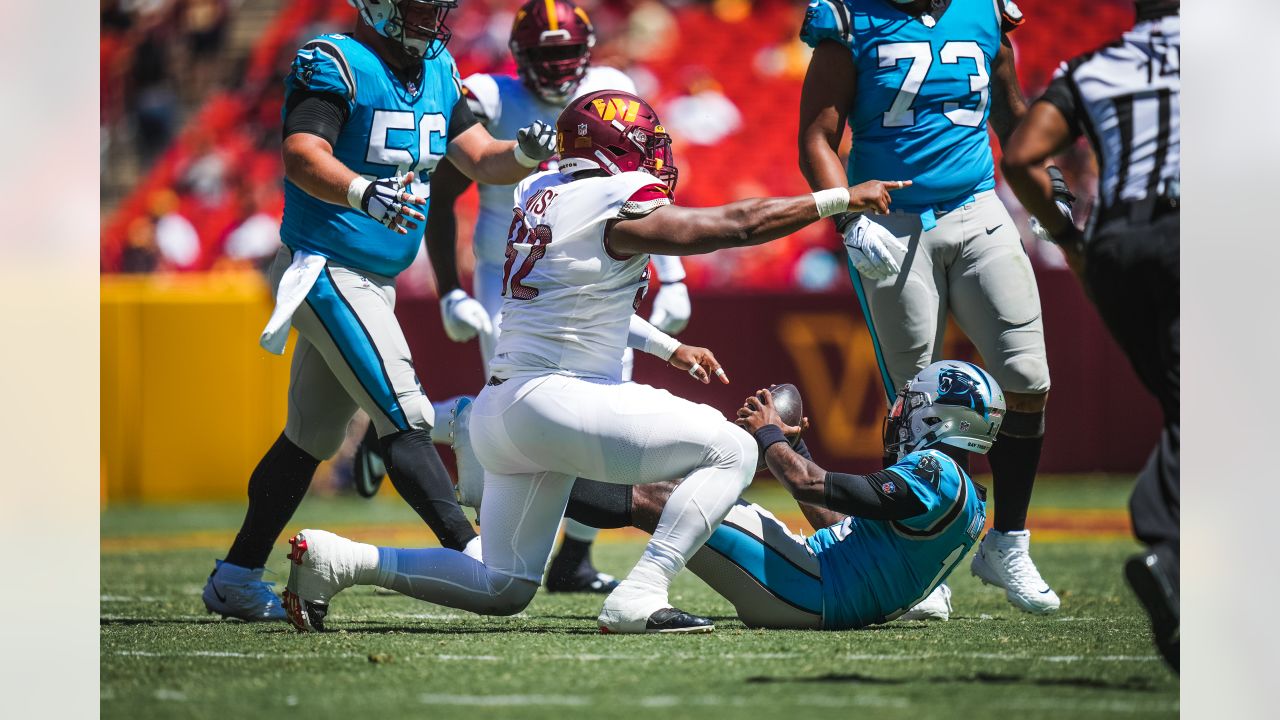 Washington Commanders wide receiver Kyric McGowan (83) in action during the  second half of a preseason NFL football game against the Carolina Panthers,  Saturday, Aug. 13, 2022, in Landover, Md. The Panthers