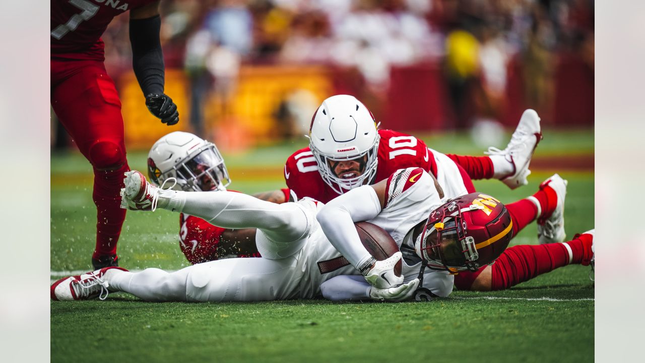 Arizona Cardinals safety Budda Baker (3) runs during an NFL football game  against the Washington Commanders, Sunday, September 10, 2023 in Landover,  Maryland. (AP Photo/Daniel Kucin Jr Stock Photo - Alamy