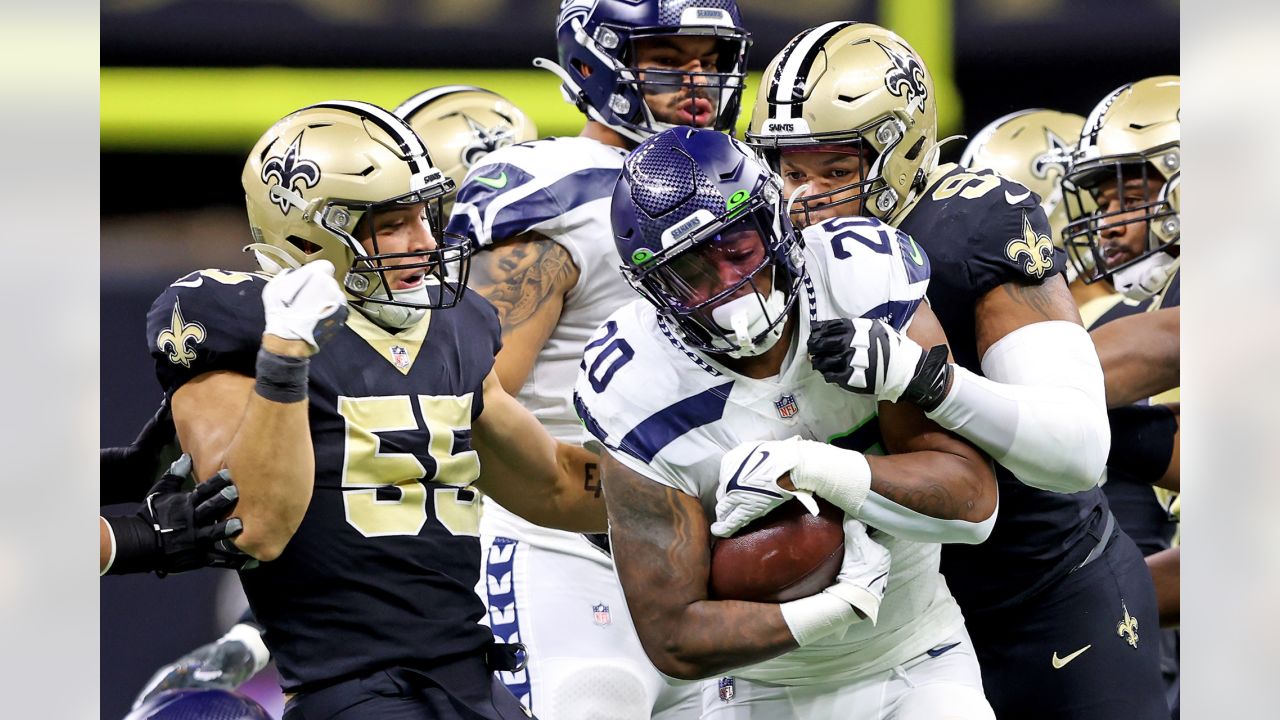 New Orleans Saints linebacker Kaden Elliss (55) in action during an NFL  football game against the New York Giants, Sunday, Oct. 3, 2021, in New  Orleans. (AP Photo/Tyler Kaufman Stock Photo - Alamy