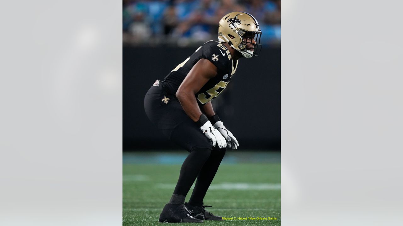 New Orleans Saints wide receiver Chris Olave (12) plays against the  Carolina Panthers during an NFL football game Monday, Sept. 18, 2023, in  Charlotte, N.C. (AP Photo/Jacob Kupferman Stock Photo - Alamy