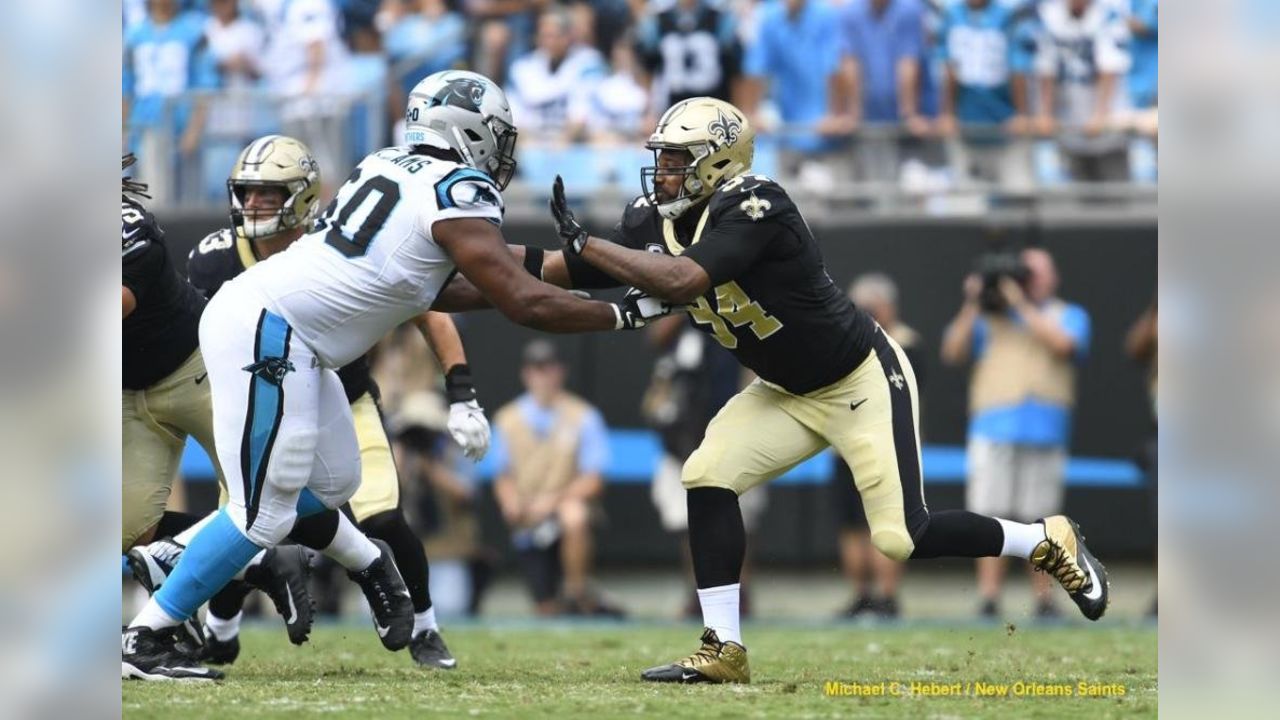 New Orleans Saints defensive end Cameron Jordan (94) in the first half of  an NFL football game against the Dallas Cowboys, in Arlington, Texas,  Thursday, Nov. 29, 2018. (AP Photo/Michael Ainsworth Stock