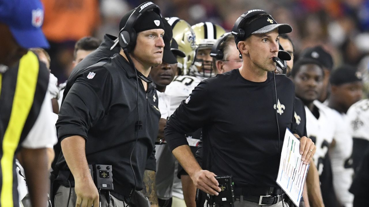 August 1, 2019: New Orleans Saints defensive coordinator Dennis Allen  watches as his defensive players go