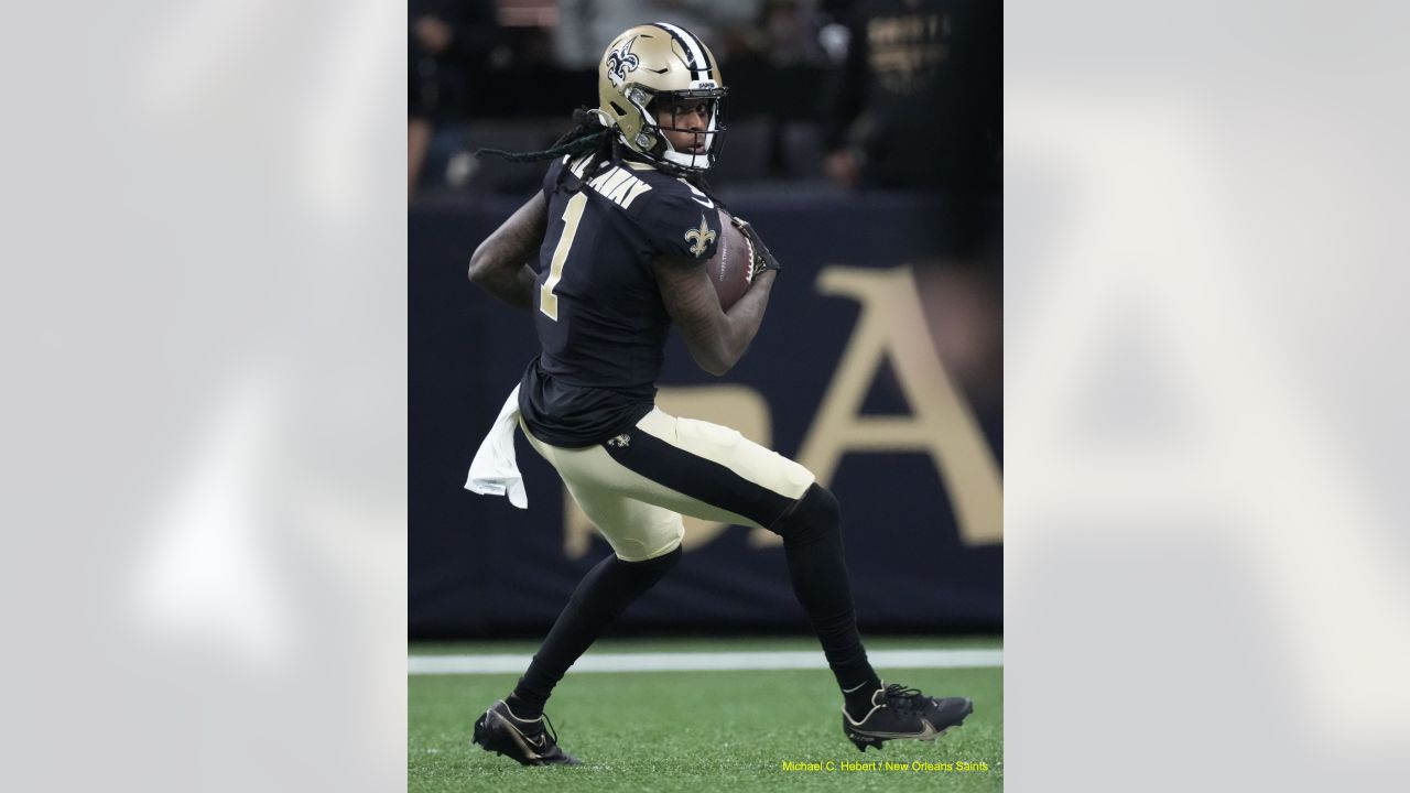 New Orleans, United States. 13th Oct, 2020. New Orleans Saints wide  receiver Marquez Callaway (12) returns a kick against the Los Angeles  Chargers at the Louisiana Superdome in New Orleans on Monday