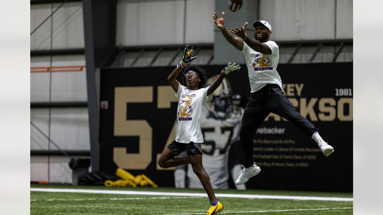 New Orleans Saints - Jarvis Landry catches ball over camper at his annual  Youth Camp.