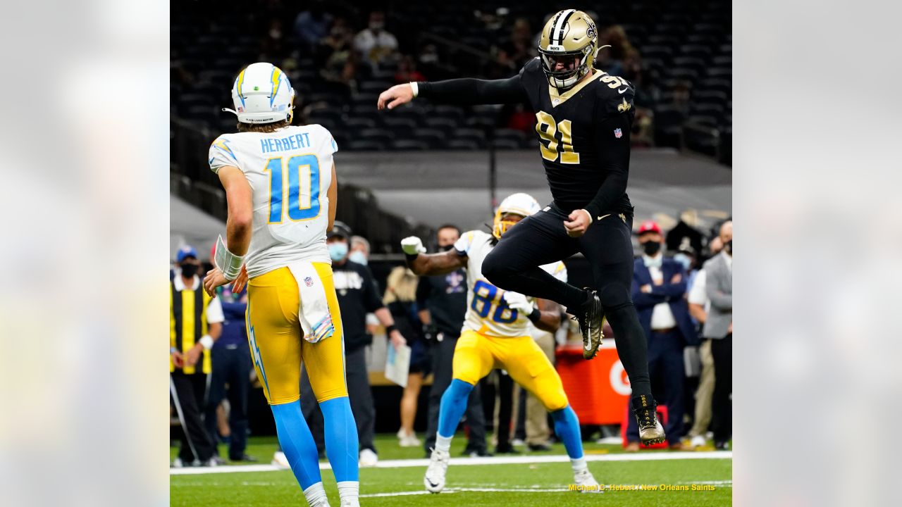 Trey Hendrickson New Orleans Saints Game-Used #91 White Jersey vs. Denver  Broncos on November 29 2020