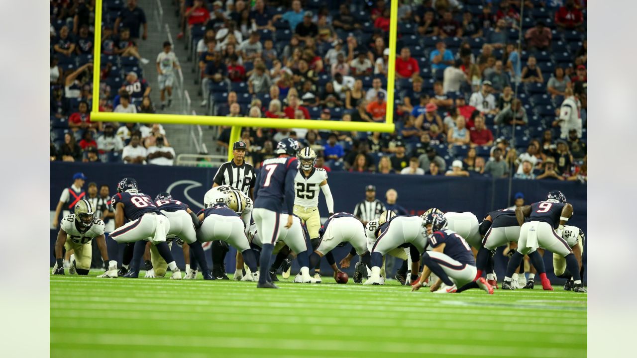 New Orleans Saints linebacker Nephi Sewell (45) defends in the first half  of an NFL preseason football game against the Houston Texans in New Orleans,  Sunday, Aug. 27, 2023. (AP Photo/Gerald Herbert