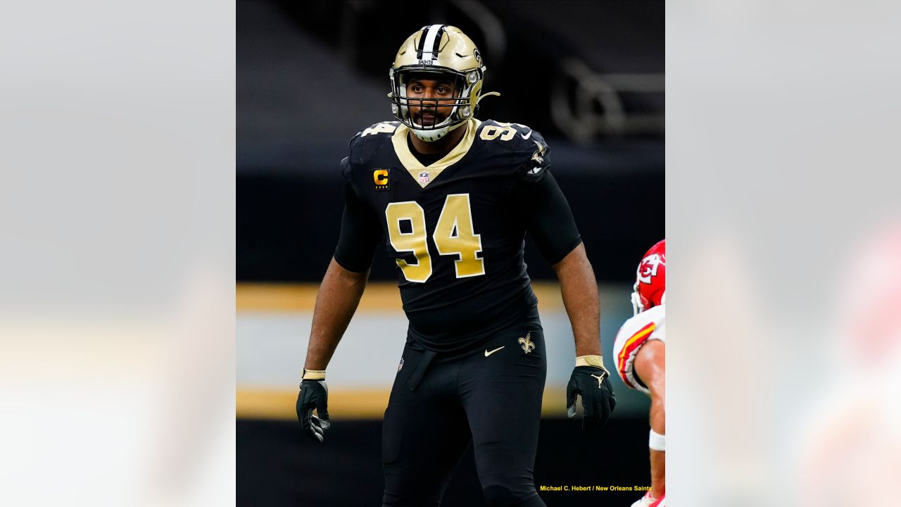 New Orleans Saints defensive end Cameron Jordan (94) leaves the field after  the saints defeated the Tampa Bay Buccaneers at the Mercedes-Benz Superdome  in New Orleans November 5, 2017. Photo by AJ