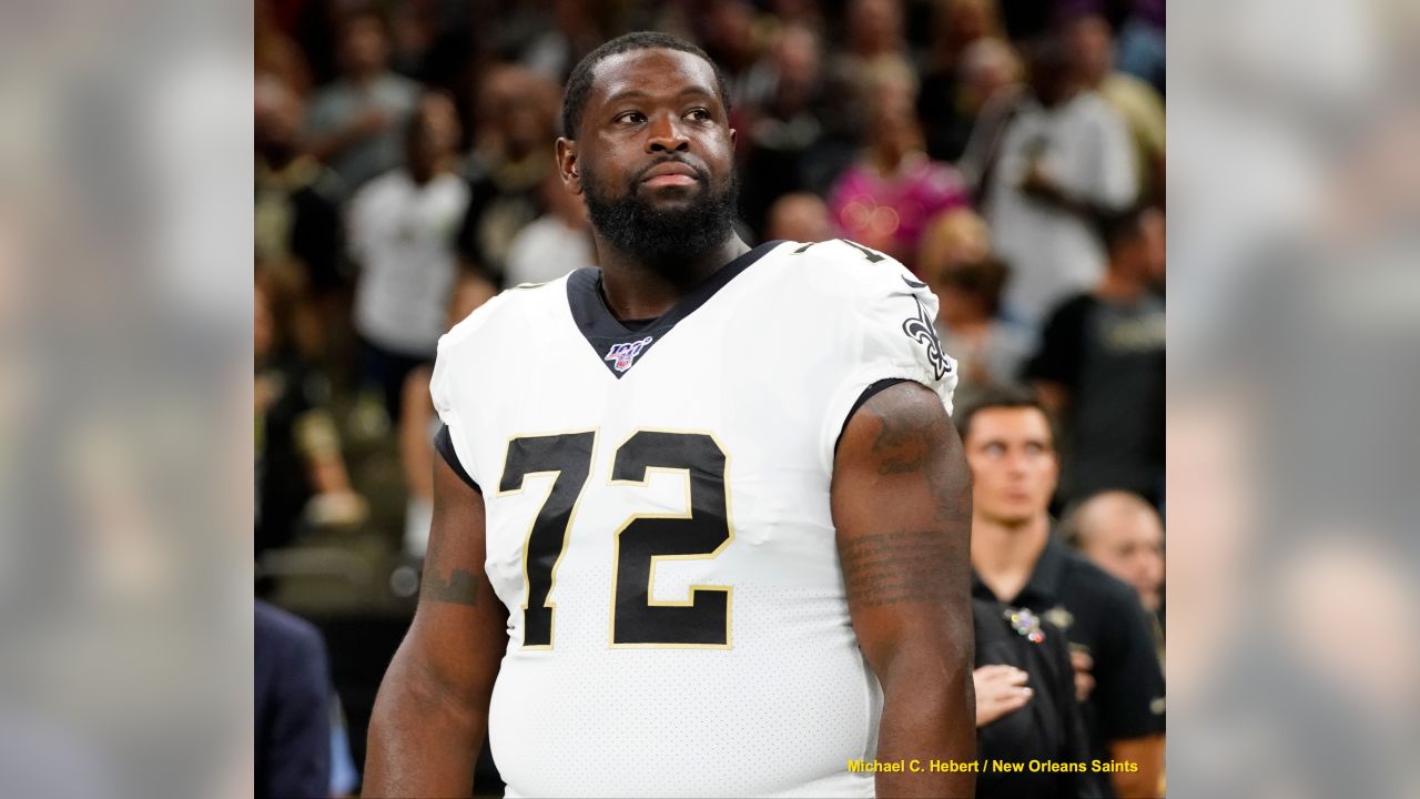 East Rutherford, New Jersey, USA. 1st Oct, 2018. New Orleans Saints  offensive tackle Terron Armstead (72) during warm ups before a game between  the New Orlean Saints and the New York Giants