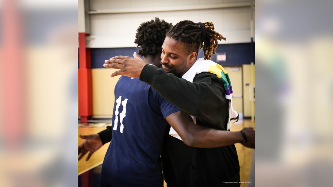 New Orleans Pelicans - Cam Jordan stopped by practice today and Jrue  Holiday hooked him up with a jersey! #NOLA