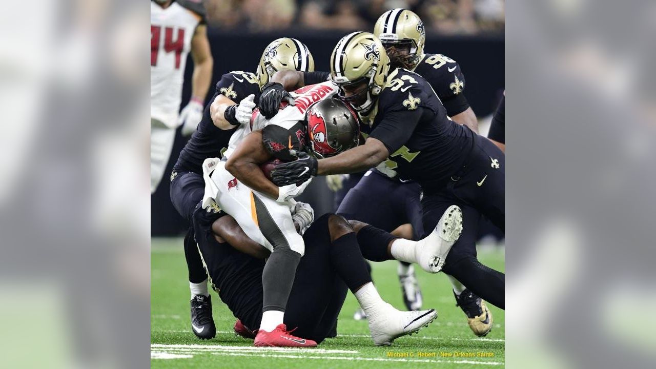 New Orleans Saints defensive end Cameron Jordan (94) in the first half of  an NFL football game against the Dallas Cowboys, in Arlington, Texas,  Thursday, Nov. 29, 2018. (AP Photo/Michael Ainsworth Stock