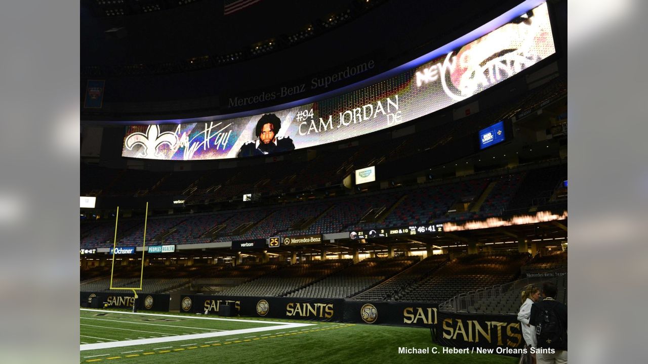 An overall interior general view of the Caesars Superdome in the second  half of an NFL football game between the New Orleans Saints and the Tampa  Bay Buccaneers in New Orleans, Sunday