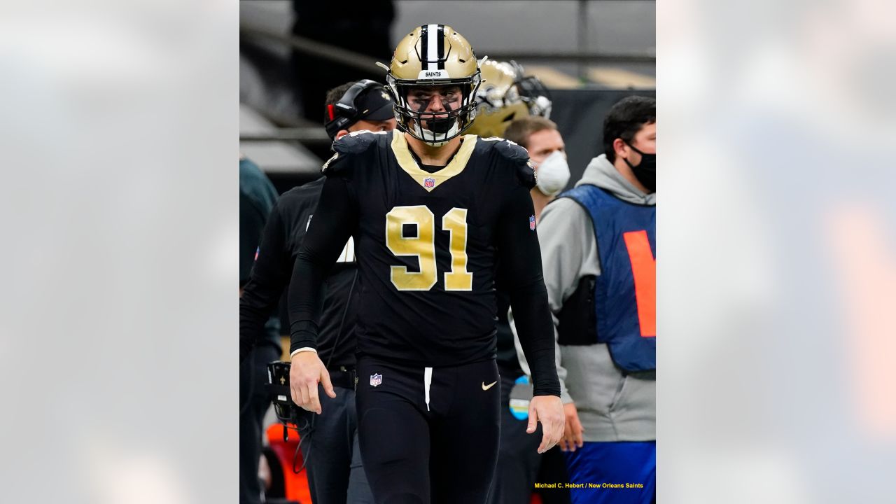 Trey Hendrickson New Orleans Saints Game-Used #91 White Jersey vs. Denver  Broncos on November 29 2020