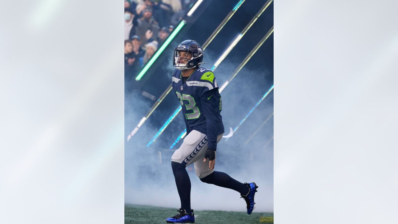 Seattle Seahawks quarterback Jake Luton passes the ball during warmups  before an NFL football game against