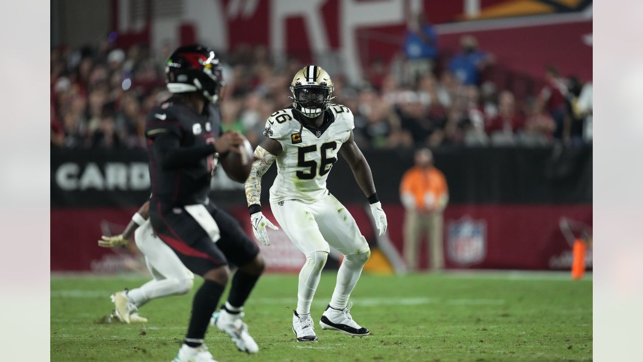 New Orleans, USA. 08th Jan, 2023. New Orleans Saints linebacker Demario  Davis (56) celebrates after making a huge play during a National Football  League contest at Caesars Superdome in New Orleans, Louisiana