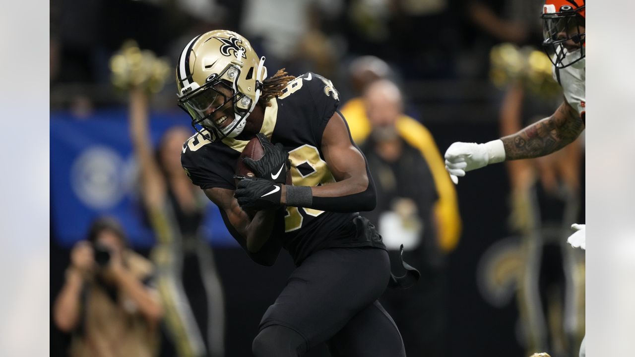 New Orleans Saints wide receiver Rashid Shaheed (22) runs through drills at  the NFL team's football training camp in Metairie, La., Friday, Aug. 4,  2023. (AP Photo/Gerald Herbert Stock Photo - Alamy