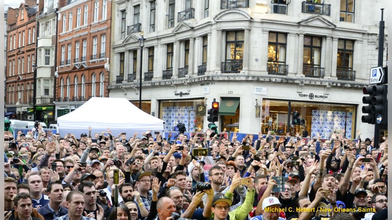 New Orleans Saints fans on Regents Street in London, ahead of a celebration  of American football Stock Photo - Alamy