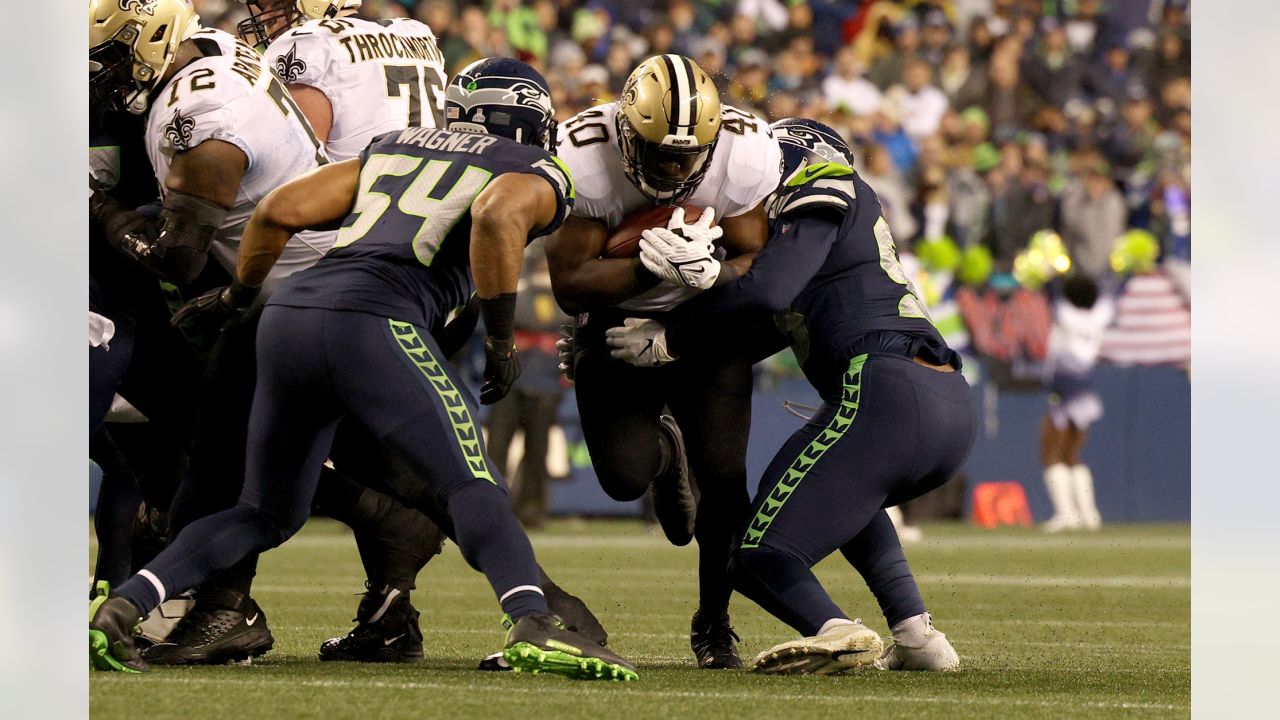 New Orleans Saints wide receiver Lil'Jordan Humphrey during an NFL football  game against the Seattle Seahawks, Monday, Oct. 25, 2021, in Seattle. The  Saints won 13-10. (AP Photo/Ben VanHouten Stock Photo - Alamy