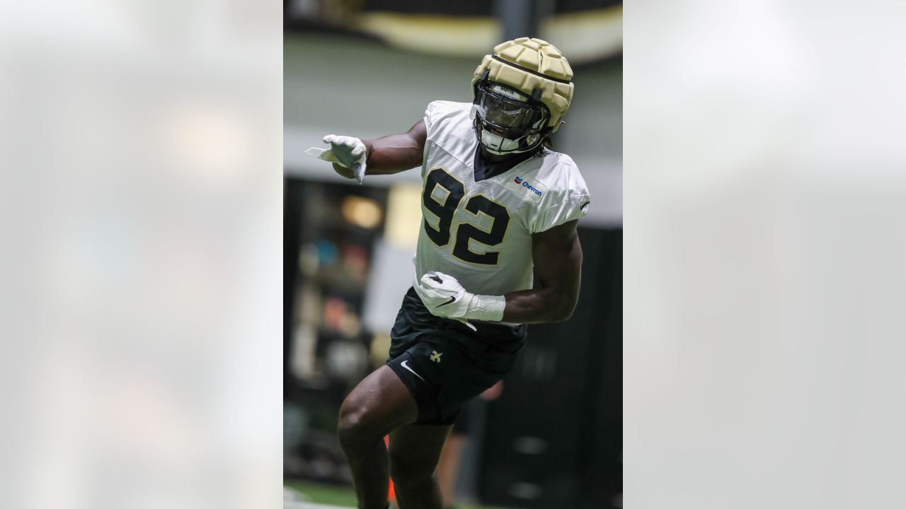 New Orleans Saints linebacker Nephi Sewell (45) defends in the first half  of an NFL preseason football game against the Houston Texans in New Orleans,  Sunday, Aug. 27, 2023. (AP Photo/Gerald Herbert